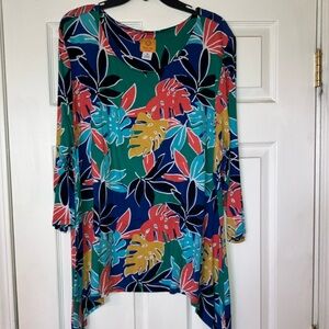 Ruby Rd. Blue Asymmetrical 3/4 Sleeve Tunic